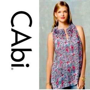 CAbi Liberty Floral Ruffle sheer Sleeveless Blouse Tunic Style #355 Medium